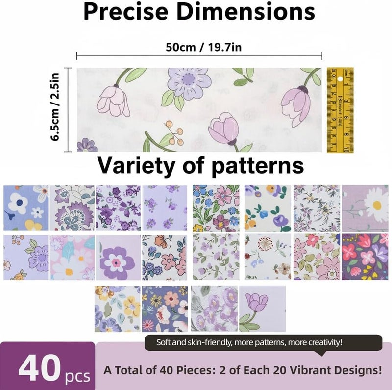 ADAIER 40-Pcs Light & Fresh Floral Fabric Strips - Precut Cotton for DIY Quilting & Home Decor - Image 2